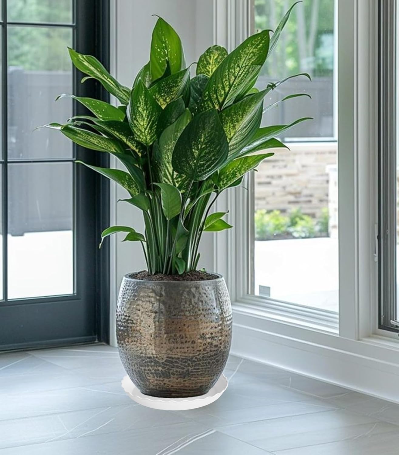 Large Plant Saucer 16 inch, 2 Pack Heavy Sturdy Plastic Plant Tray for Planter, Flower Saucers for Indoors, Flower Pots Saucers, Plant Drainage Tray Round (White)