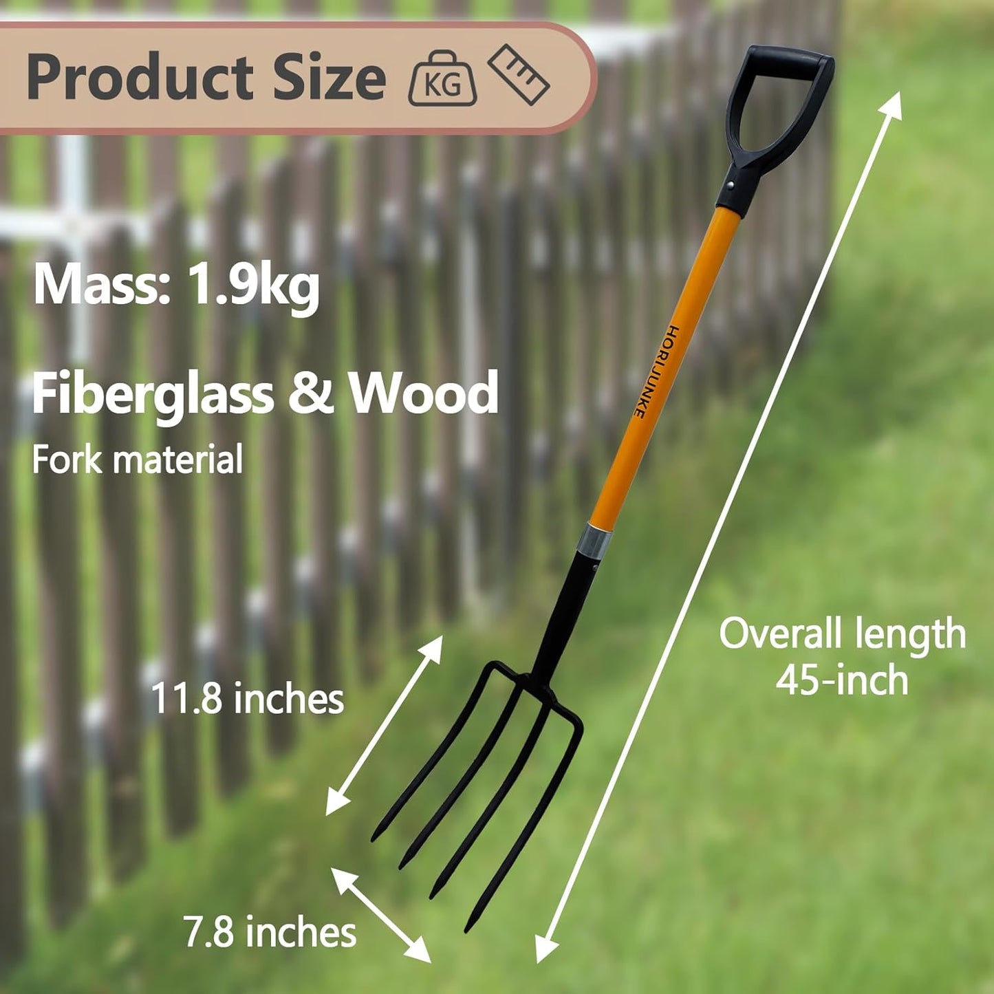 Garden Fork, 4-Tines Pitchforks,45-Inch Pitchfork for Gardening,Fiberglass Digging Fork Pole, D-Handle