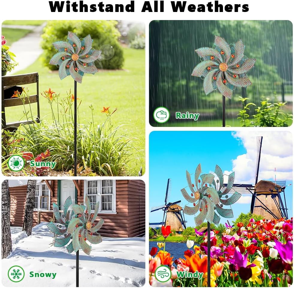 Stargarden Retro Outdoor Wind Spinners, 13.4 Inch Metal Wind Sculptures & Spinners, Kinetic Wind Spinner, Decorative Double-Side Pinwheels for Yard and Garden Decor