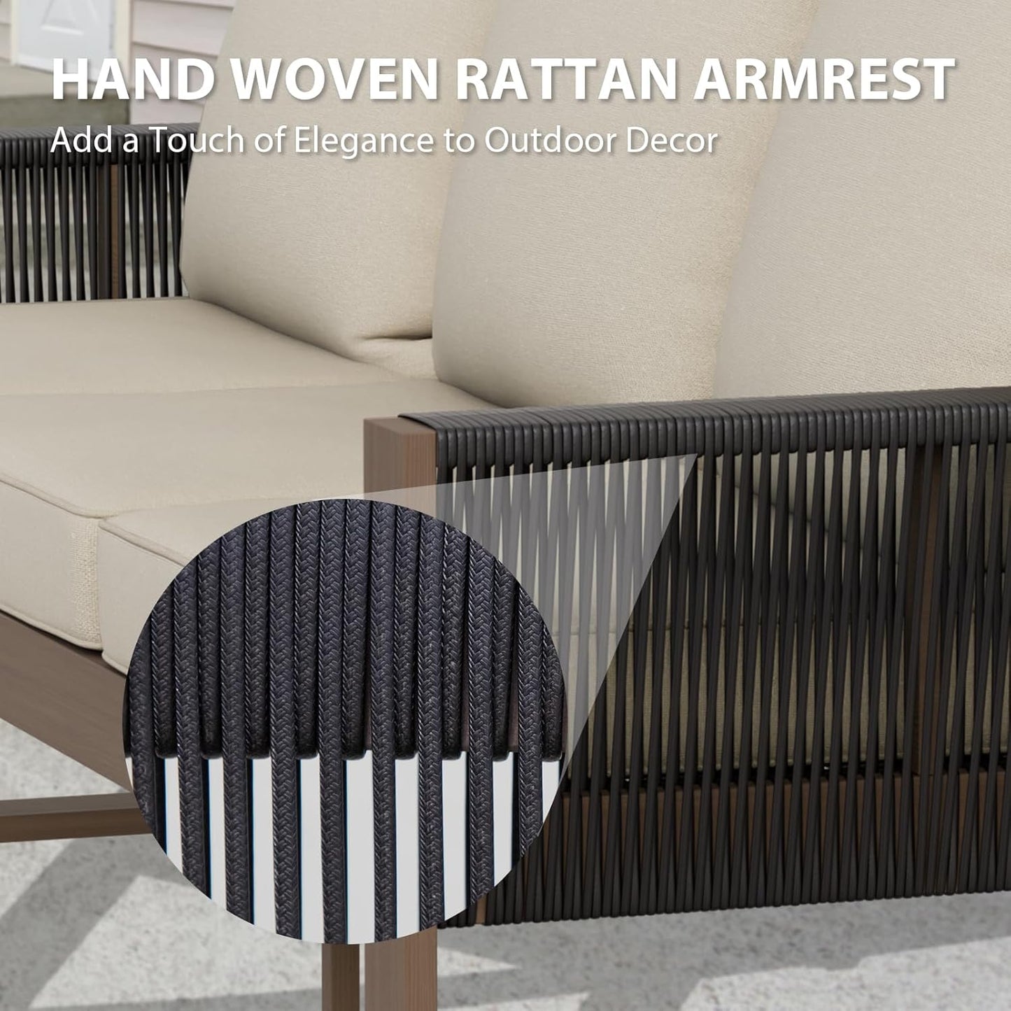 EAGLE PEAK Natural Wood Outdoor Patio Furniture, Cedar Furniture, Conversation Set, Outdoor Seating for Deck Patio Porch, Sofa & Ottomans, 3 Pieces, Brown/Beige