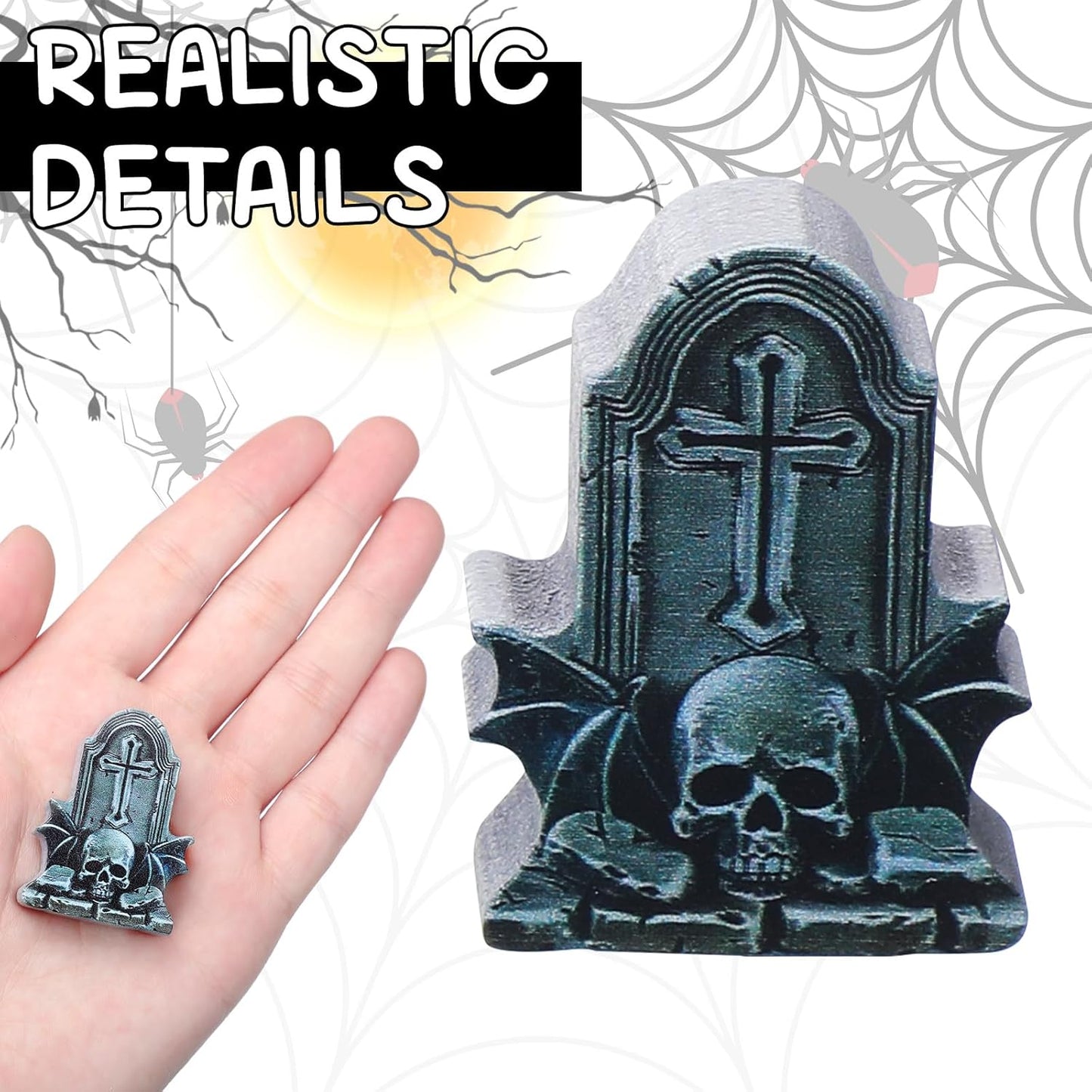 Kathfly 9 Pieces Halloween Miniature Tombstones Mini Village Tombstones Halloween Figurines Miniature Spooky Town for DIY Crafts Outdoor Home Garden Decor(Double Color Style)