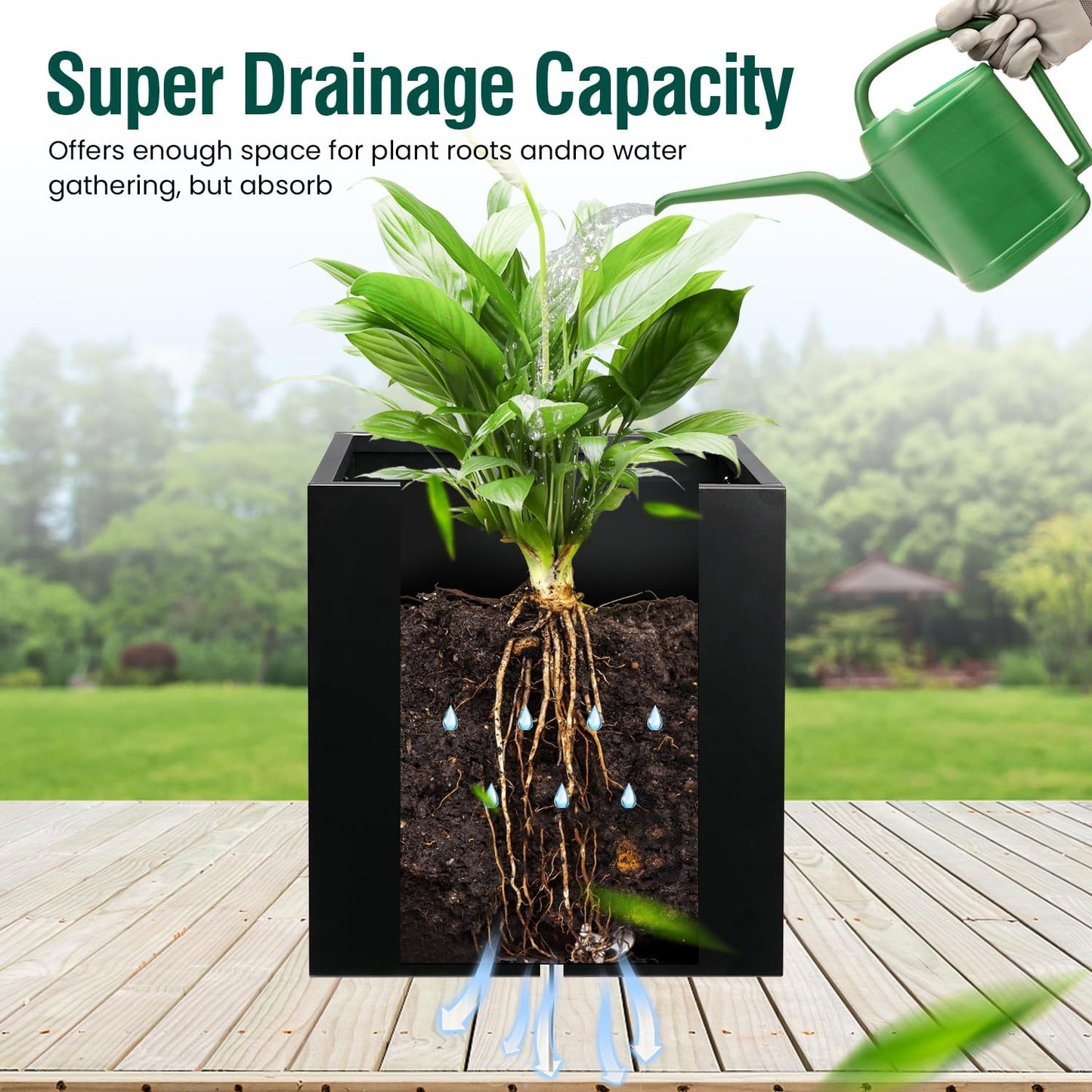 Galvanized Steel Planter Box Black Metal Planter Large Square Indoor Outdoor Planters Cube Steel Heavy Duty Flower Pot 16Inch Powder Coating Modern Commercial Residential for Patio, Deck, Yard, Garden