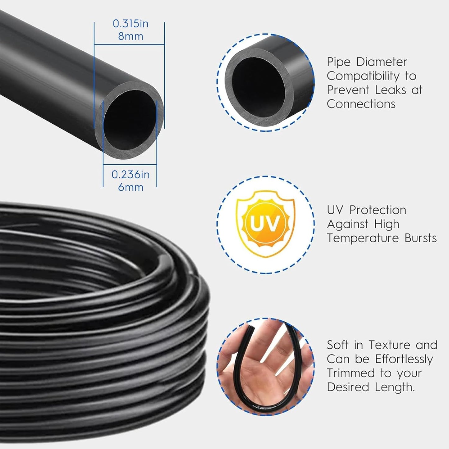 360° Automatic Drip Irrigation Kit - 5/16'' Tubing, Adjustable Universal Spray Nozzle, Copper Atomizing System for Garden/Lawn/Greenhouse - Multi-Directional Rotation, Quick Connectors, 82FT