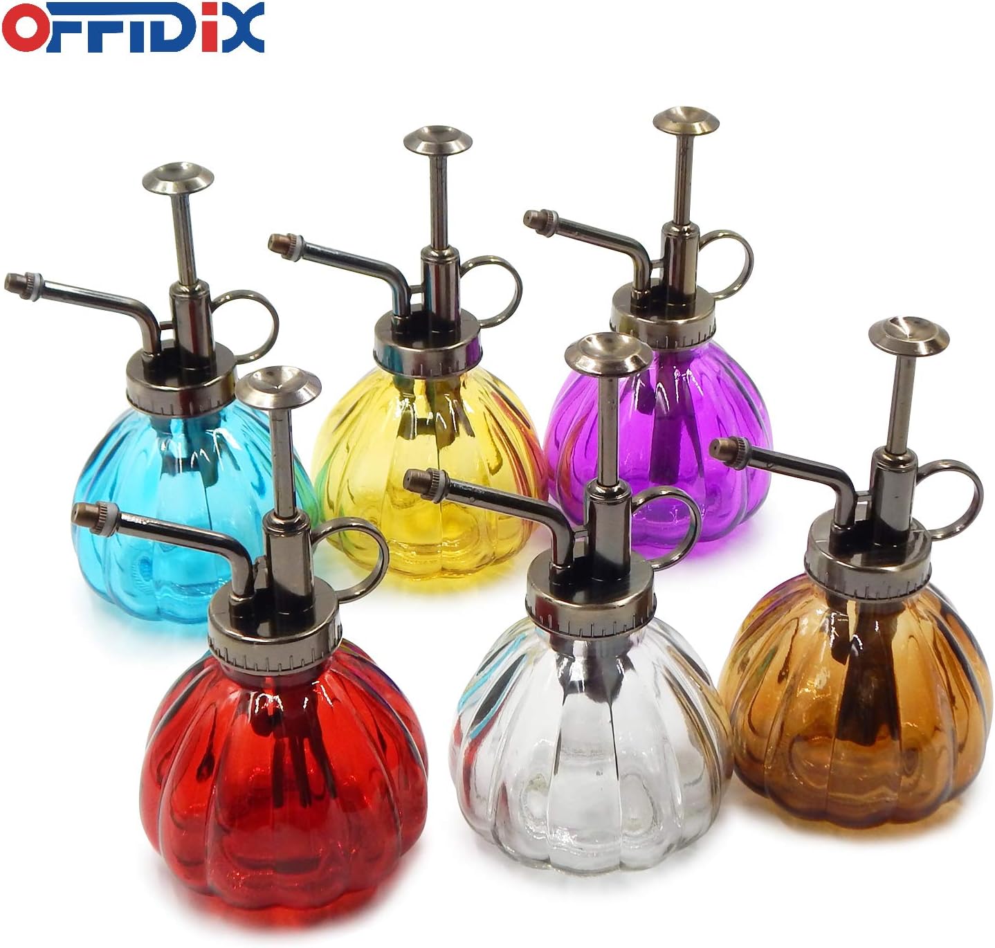 OFFIDIX Plant Glass Spray Bottle,Flower Mister Indoor Plant Watering Can Pot 6.3" Tall Vintage Pumpkin Style with Bronze Plastic Top Pump One Hand Small Watering Cans for House Plants(Red)