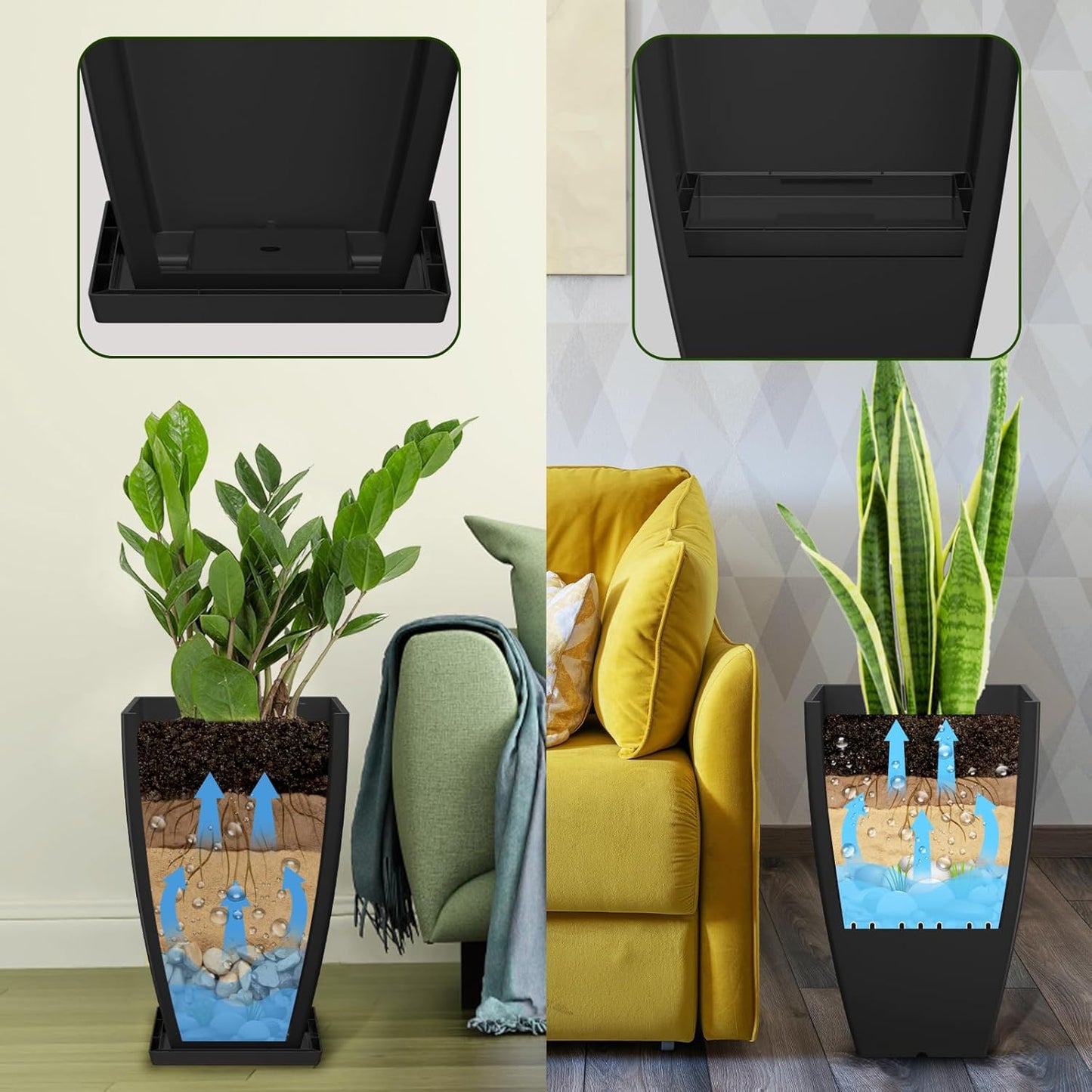 21" Tall Outdoor Planters Set of 2,Front Porch Planter Pots with Drainage Design Holes for Patio, Porch, Garden, Indoor,Black