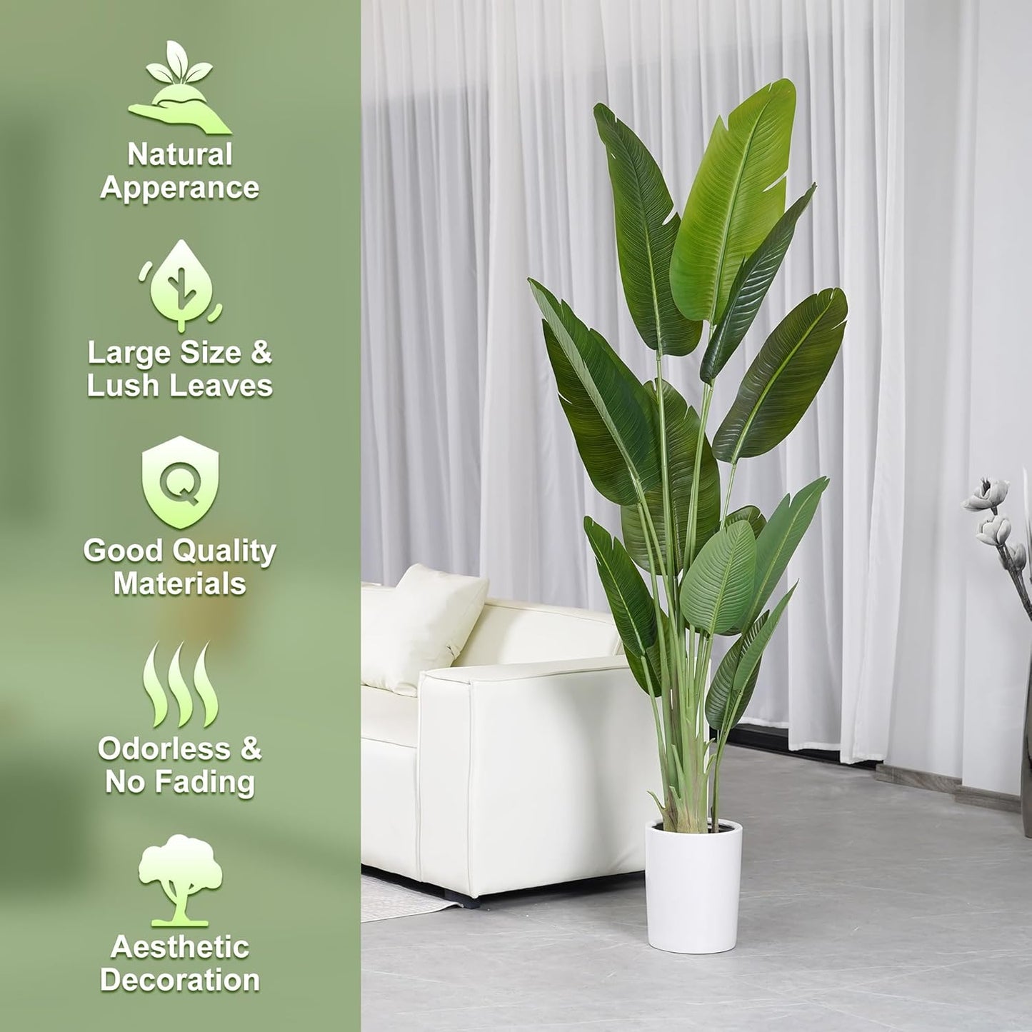 Artificial Tree 6.6Ft Silk Bird of Paradise Large Big Fake Potted Plants Tall Faux Silk Floor Plants for Home Living Room Bedroom Office Decor Indoor Outdoor…