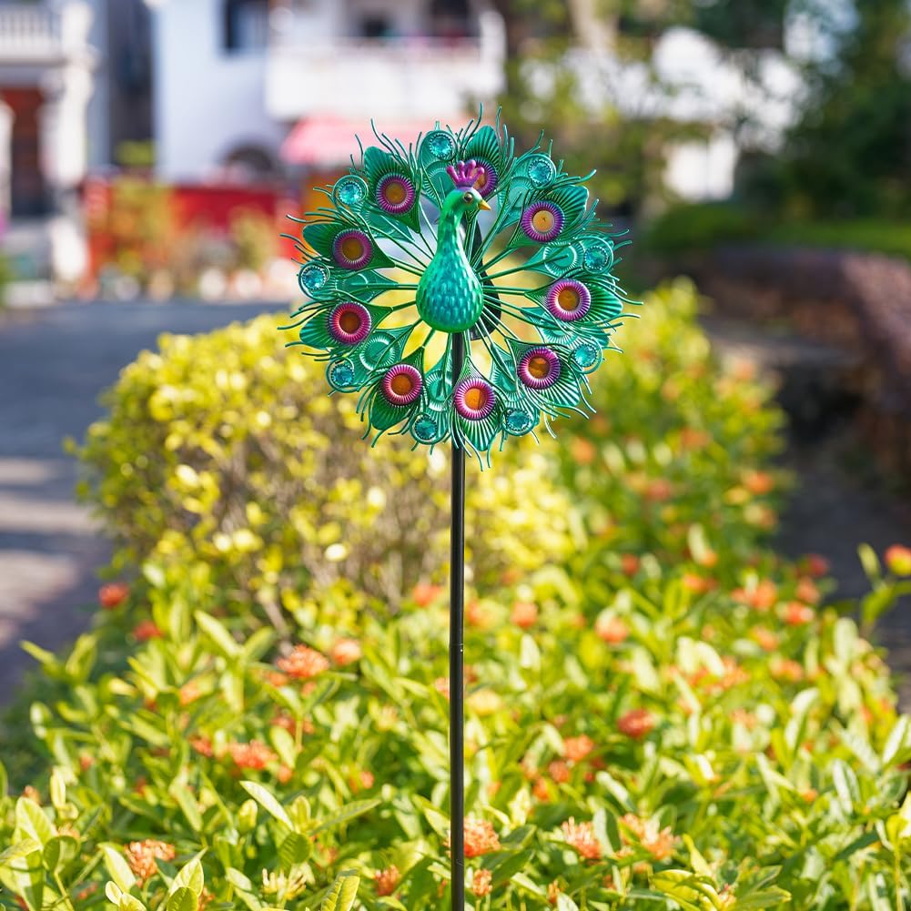 Stargarden Wind Spinners Outdoor, Peacock Metal Wind Spinner, 13 Inch Kinetic Wind Sculptures & Spinners, Decorative Waterproof Pinwheels for Yard and Garden Decor