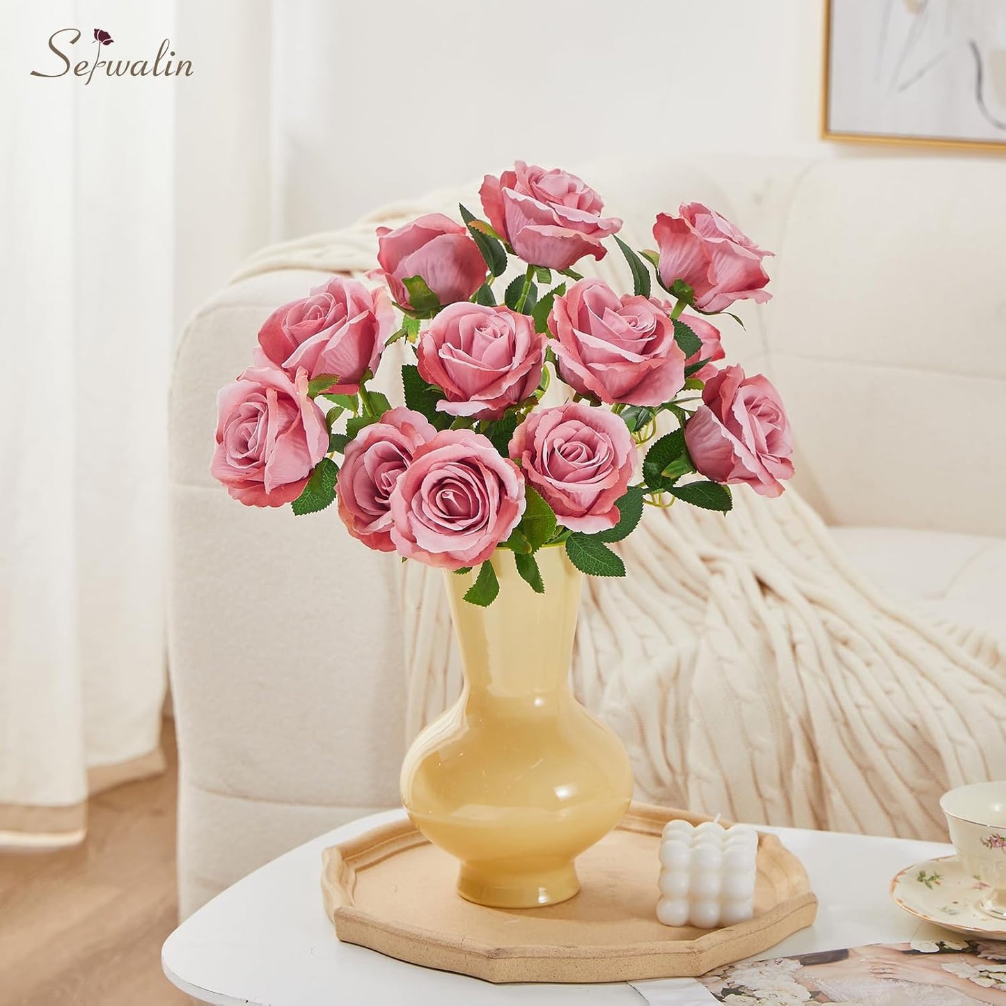 Serwalin 30pcs Artificial Roses Flowers, Dusty Pink Roses with Long Stems Realistic Fake Silk Roses Flowers for DIY Wedding Bouquet Centerpieces Party Home Table Decor