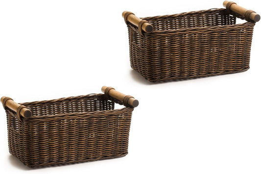 The Basket Lady Petit Wicker Storage Basket, 2 pcs Medium, Antique Walnut Brown