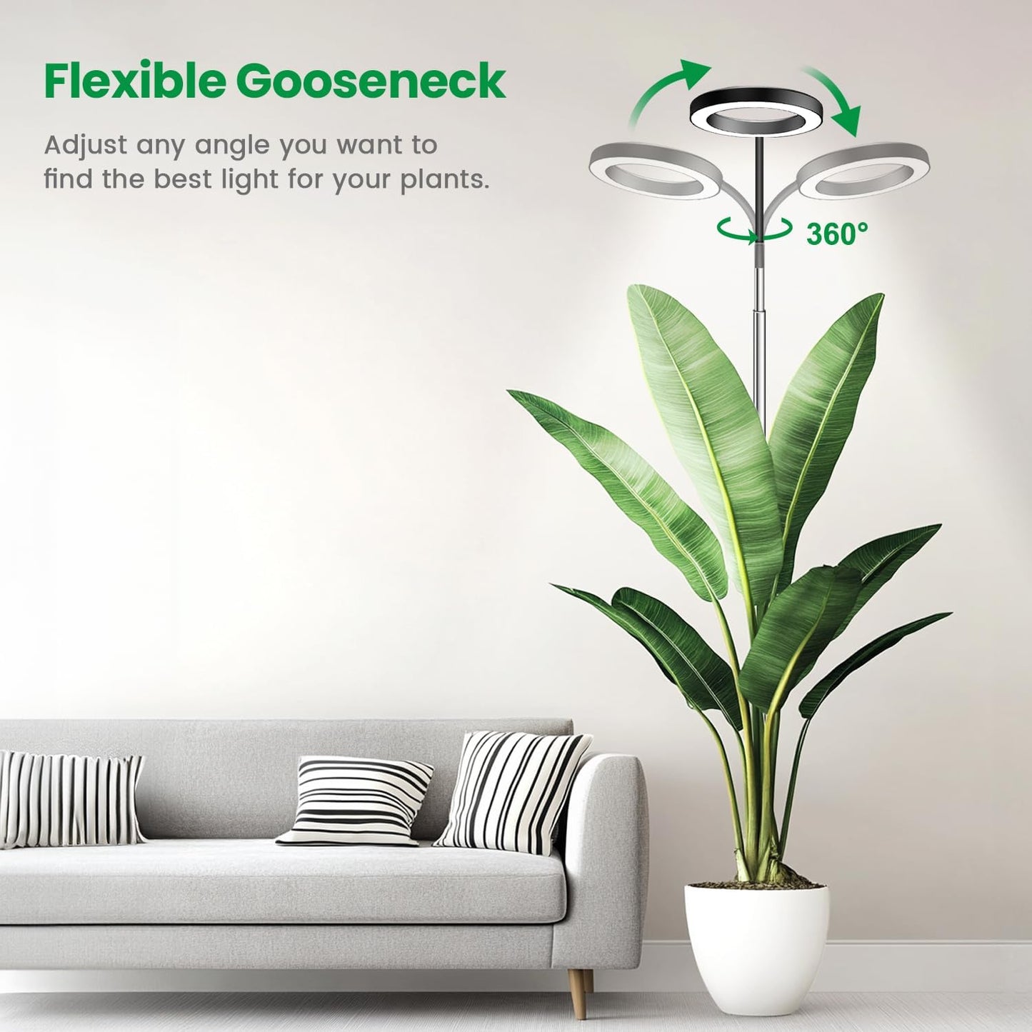 Garpsen Grow Lights for Indoor Plants, Full Spectrum 65'' Plant Light with Gooseneck, 3 Colors Modes and 5 Dimmable Levels, 6/12/16H Timer, 80 LED Height Adjustable Grow Lamp for Plants(Soil Insert)