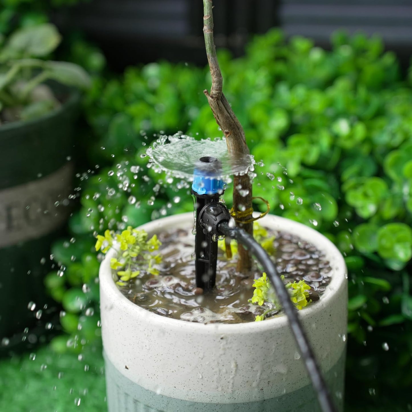 50 Pieces Drip Emitters for 1/4" Drip Irrigation Tubing, 25 Pcs Vortex Emitters and 25 Pcs Stream Emitters Adjustable 360 Degree Full Circle Drip Emitters with Stake