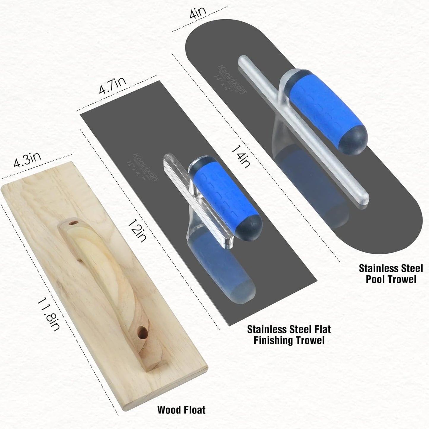 10PCS Concrete Trowel Set, Masonry Hand Tool Set Includes Large Flat Finishing and Pool Trowel, Wood Float, Concrete Edger and Groover, Margin Gauging, Wire Twister, Gloves & Carry Bag