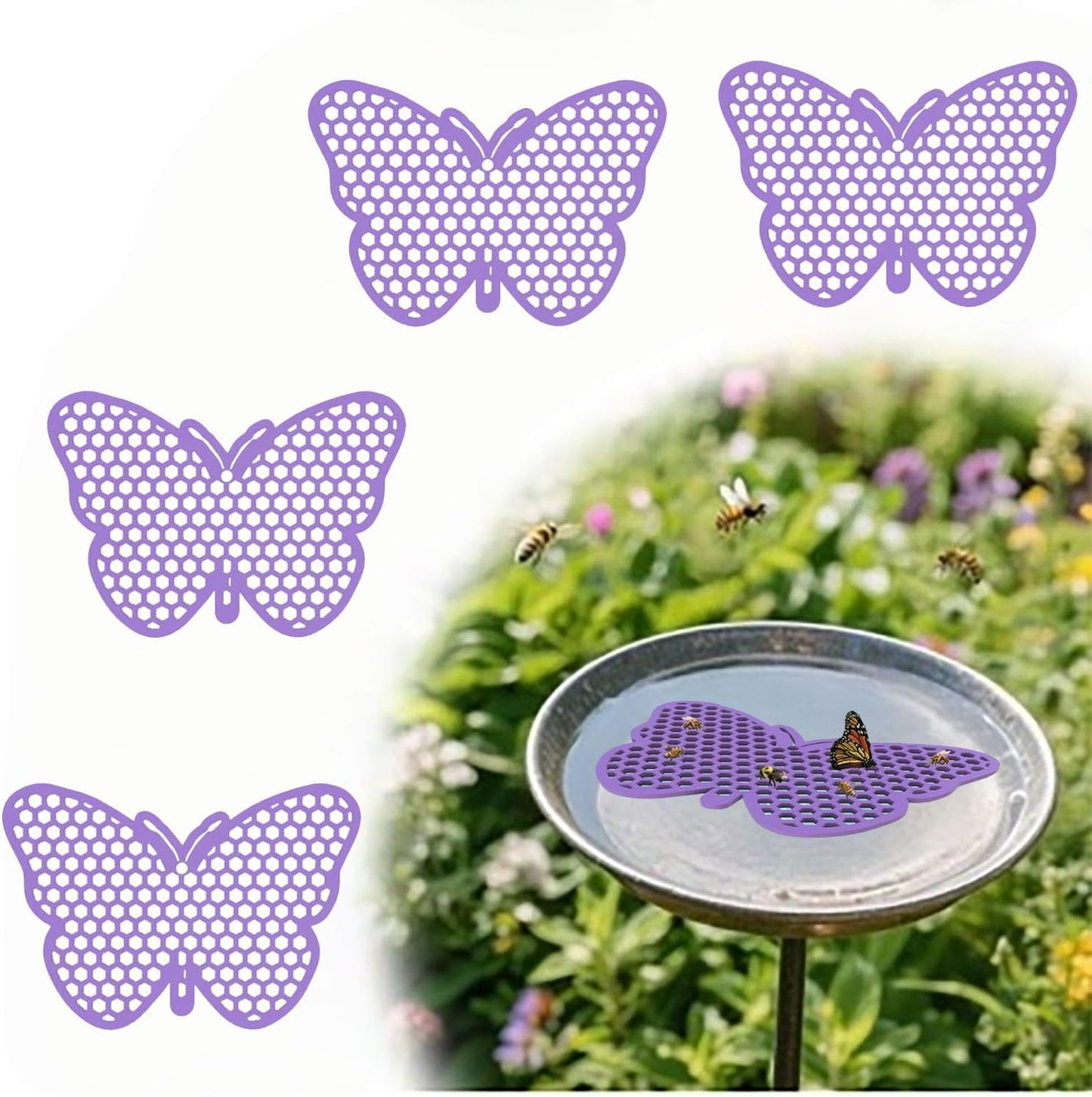 4 Pack Floating Bee Watering Station for Garden, Butterfly Feeder Bee Waterer Wildlife Baths Pollinator, Outdoor Pool & Garden Decor(Purple Butterfly)