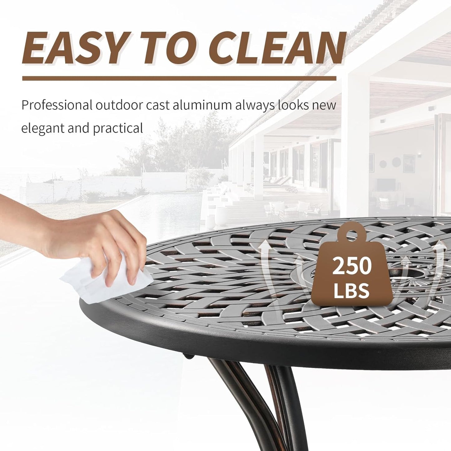 5 Piece Patio Dining Set, All Weather Cast Aluminum Outdoor Dining Table and Chairs Set of 4, Patio Furniture Conversation Set with 4 Chairs and 31" Round Table, 2.2" Umbrella Hole