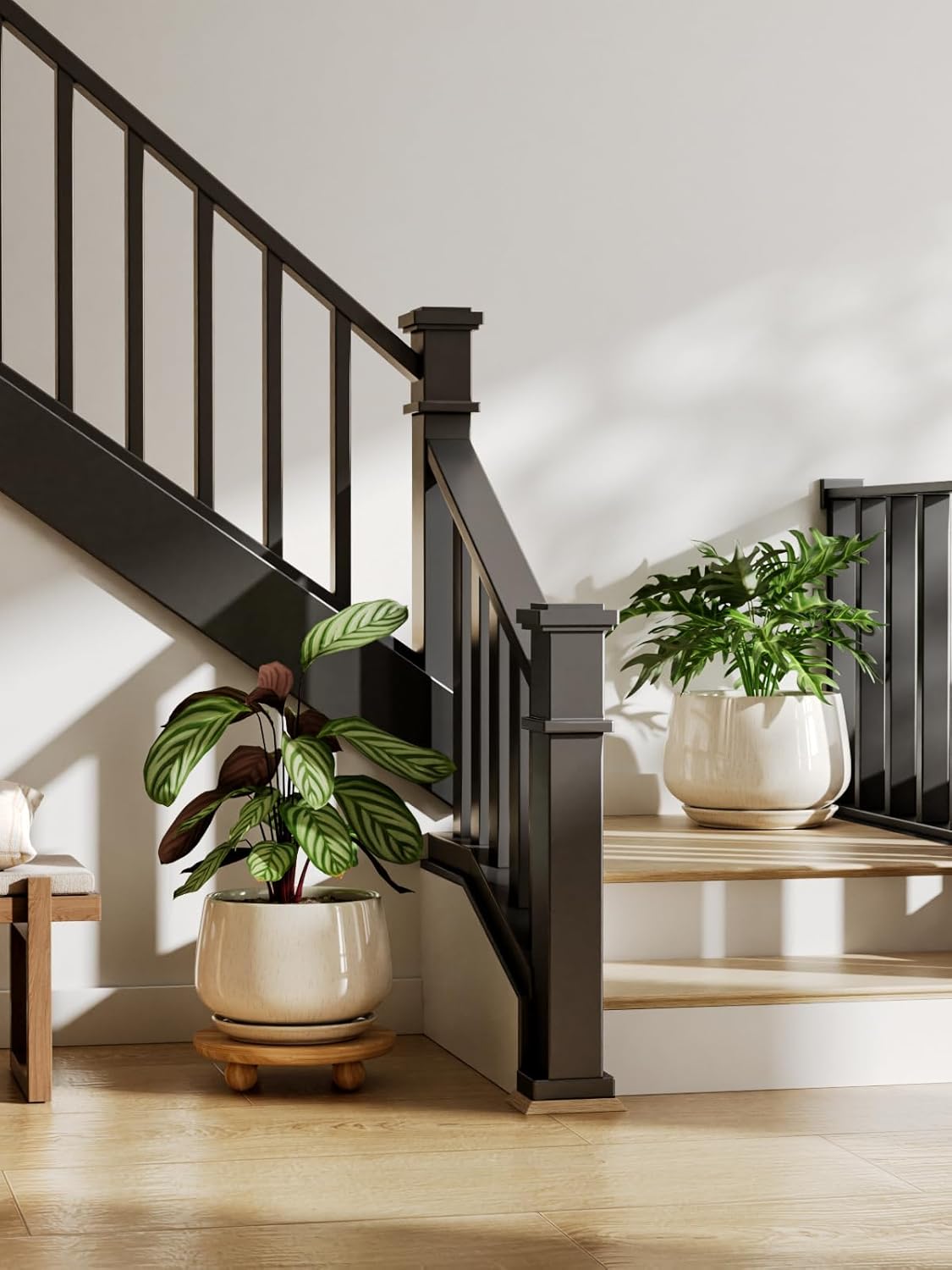 LE TAUCI Ceramic Plant Pots, Set of 2, 10 + 12 Inch Plant Pot, Elegant Planters for Indoor Plants, Sturdy Planter with Drainage Hole and Saucers, Perfect for Home Decor, Reactive Glaze Beige