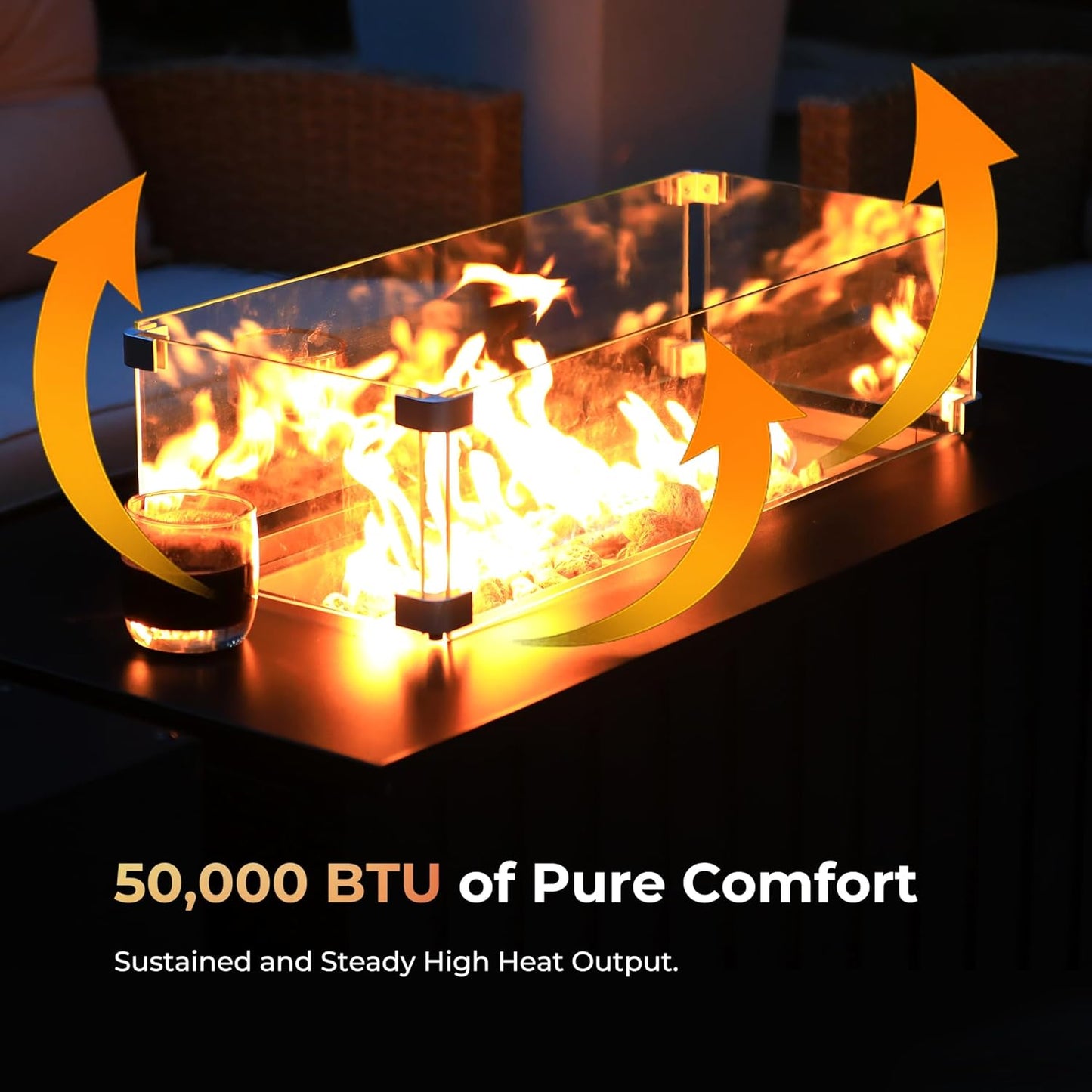 KOL 50,000 BTU Propane Fire Pit Table with Cabinet-39.5in Black Gas Fireplace with Glass Wind Guard & Lid, Outdoor Rectangular Cold Rolled Plate Plastic Spraying Firepits for Patio, Backyard, Balcony