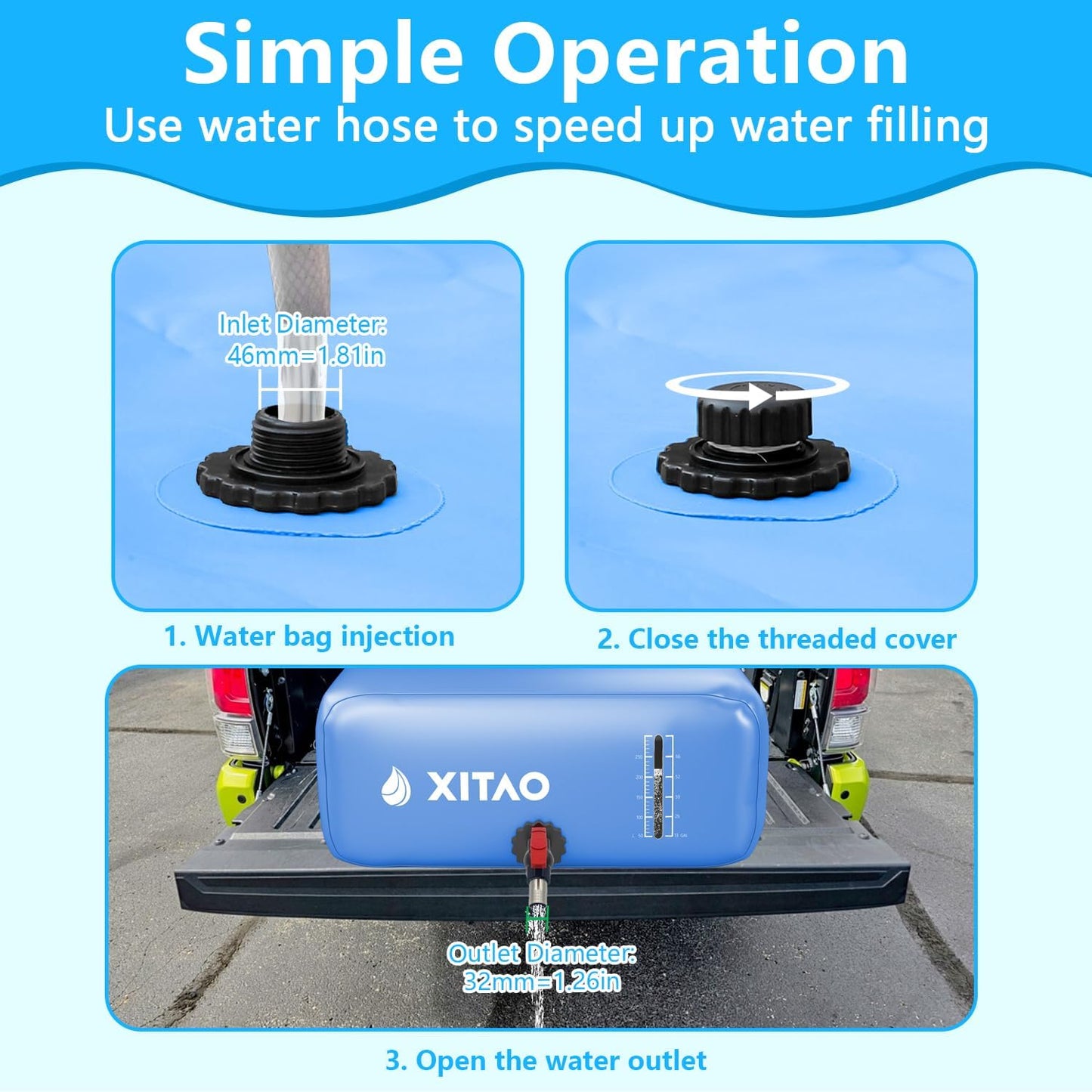 XITAO 142Gal Large Capacity Water Storage Bladder Containers w/Water Level Indicator Portable Foldable Emergency Water Tank Bag for RVs, Drought Resistance, Fire Prevention, Agricultural Irrigation