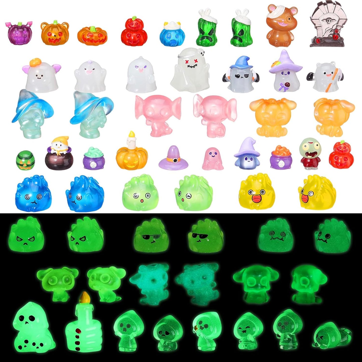 58 Pcs Halloween Luminous Mini Toys Glow in Dark Tiny Resin Figures Set Fairy House Diorama Accessories Ornament for Garden Dollhouse Craft DIY (Pumpkin)
