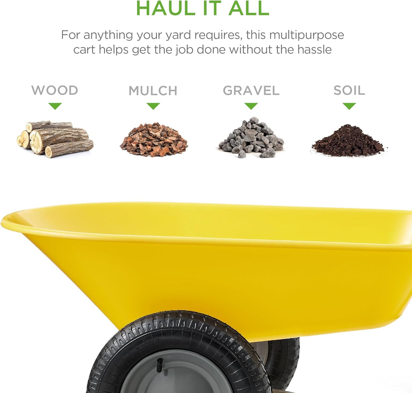 Best Choice Products Dual-Wheel Home Utility Yard Wheelbarrow Garden Cart w/Built-in Stand for Lawn, Gardening, Construction - Yellow