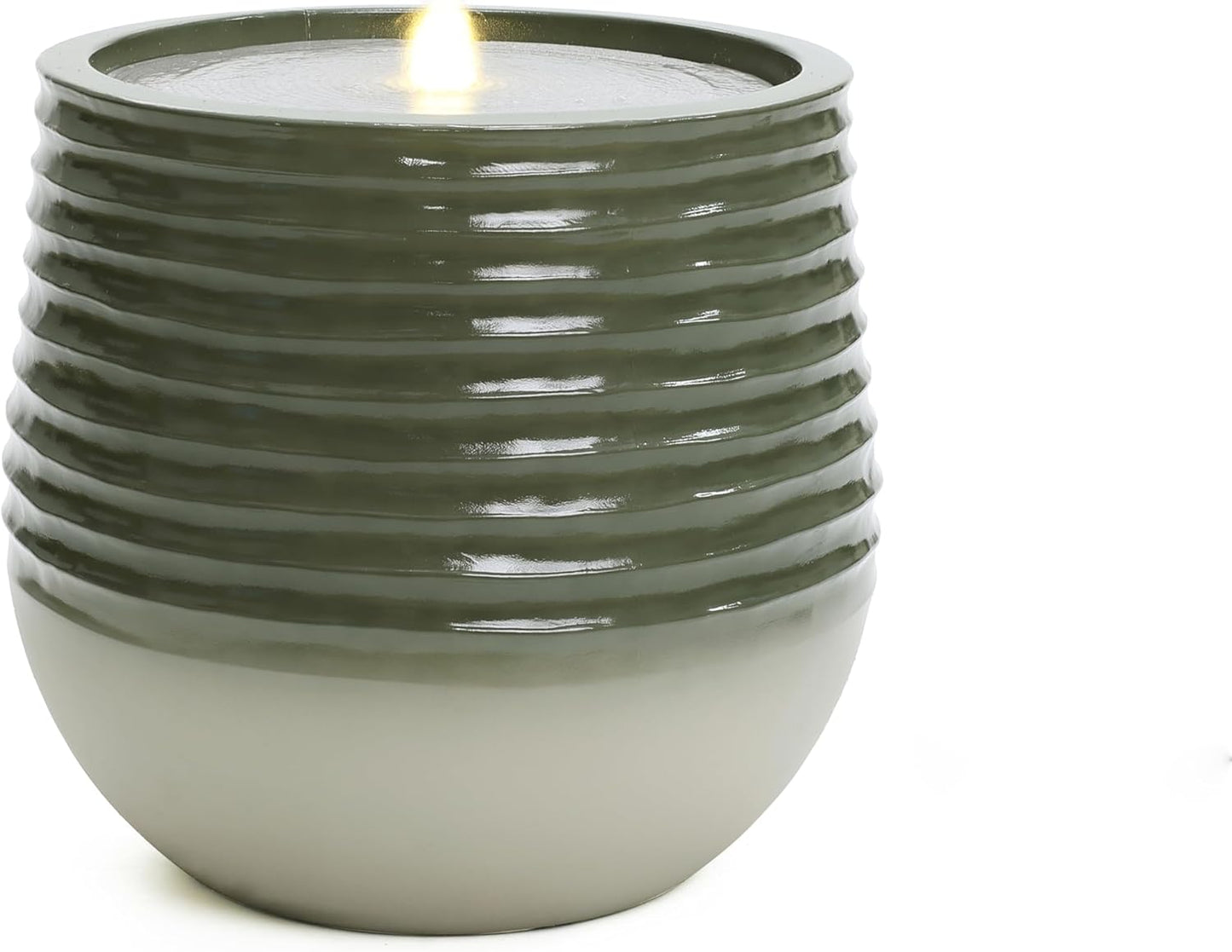 LuxenHome 20" Water Fountain Outdoor with LED Light, Modern Bubbling Garden Water Fountains with Gradient Color, Resin Outdoor Waterfall Fountains with Ceramic Like Glaze for Yard, Patio, and Porch