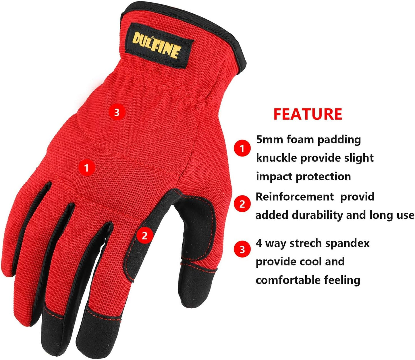 DULFINE High Performance Work Gloves For Men(3 Pairs Pack), High Dexterity Touch Screen For Multipurpose,Excellent Grip (Large)