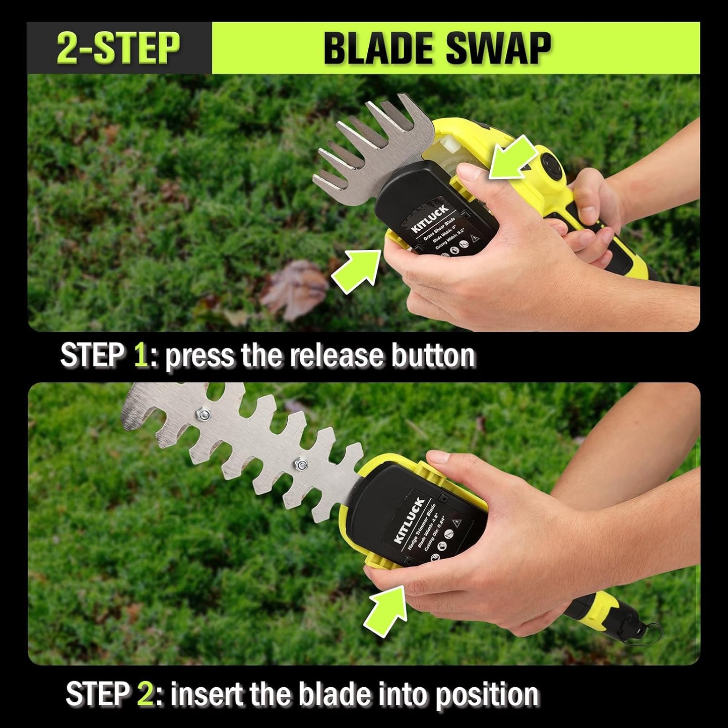 KITLUCK 8V Cordless 2-in-1 Grass Shear & Hedge Trimmer,Handheld Electric Grass Trimmer Hedge Shears/Grass Cutter Rechargeable,2000mAh Battery for Yard, Garden, Lawn Care