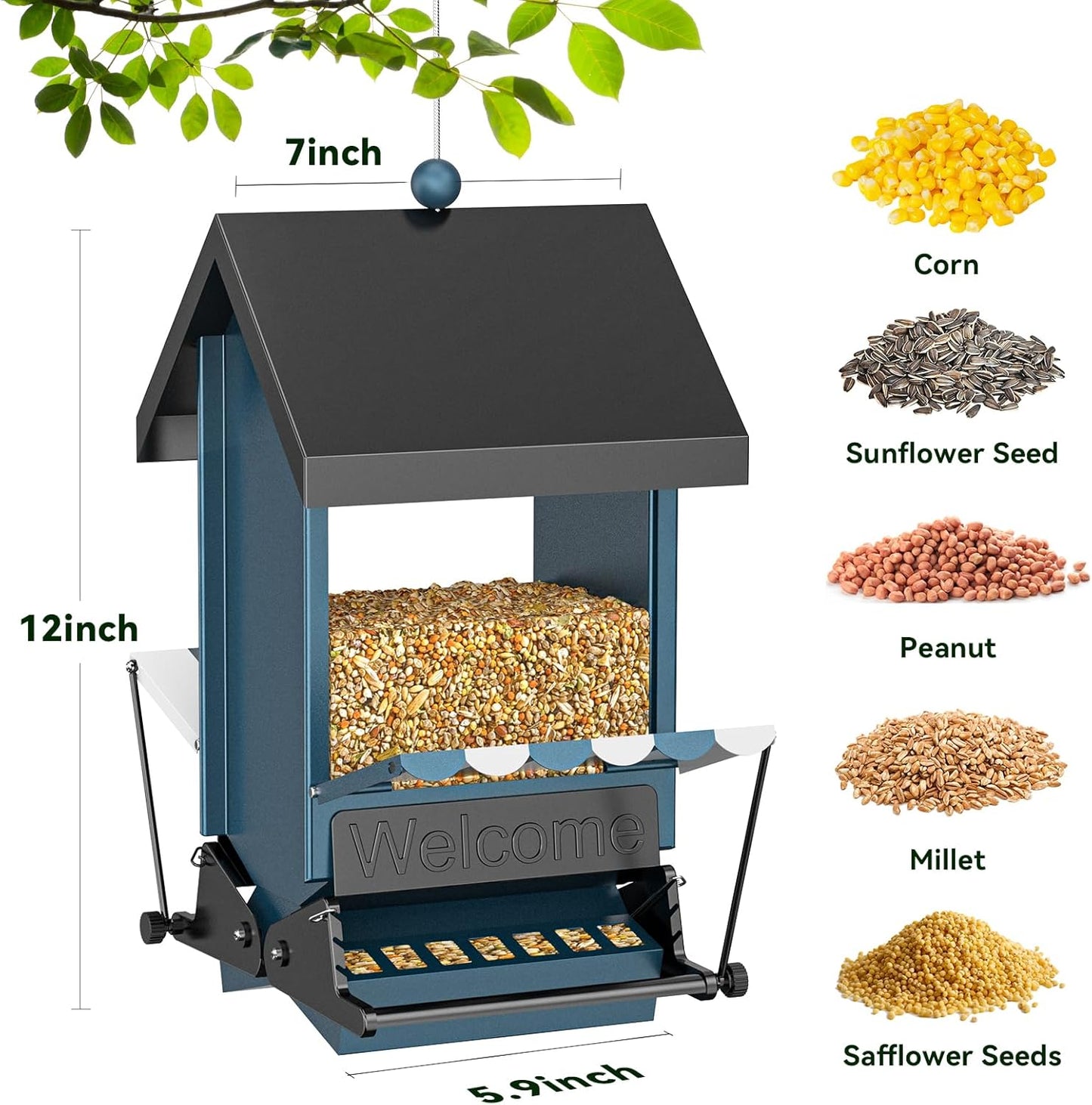 Weight Activated Squirrel Proof Bird Feeder with Canopy | 5LB Large Capacity, Weather-Resistant Design | Attracts Finches, Cardinals & More for Outdoor Bird Watching