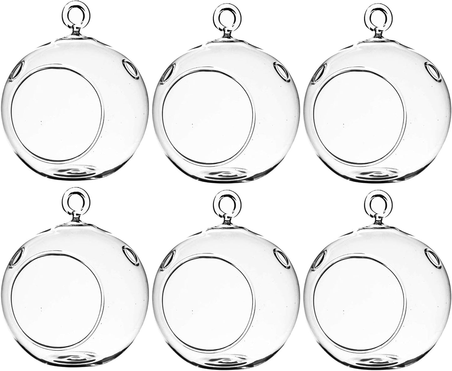 WGV Hanging Terrarium Globe, Width 3", Height 4", DIY Air Succulent Planter, Clear Glass Vase Orb with Flat Bottom, Candle Holder for Windowsill Outdoor Garden Decor, 6 Pieces Bulk