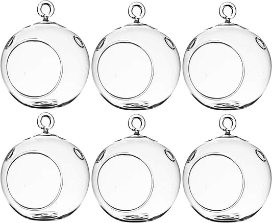 WGV Hanging Terrarium Globe, Width 3", Height 4", DIY Air Succulent Planter, Clear Glass Vase Orb with Flat Bottom, Candle Holder for Windowsill Outdoor Garden Decor, 6 Pieces Bulk