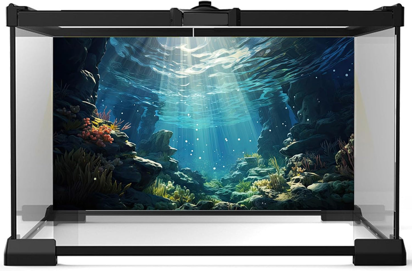 Underwater Aquarium Background Corals and Tropical Fish Terrarium Backdrop Rock Aquatic Plants Sunlight Rays Fish Tank Background Tank Aquarium Wallpaper Poster Decor Vinyl 48x18in