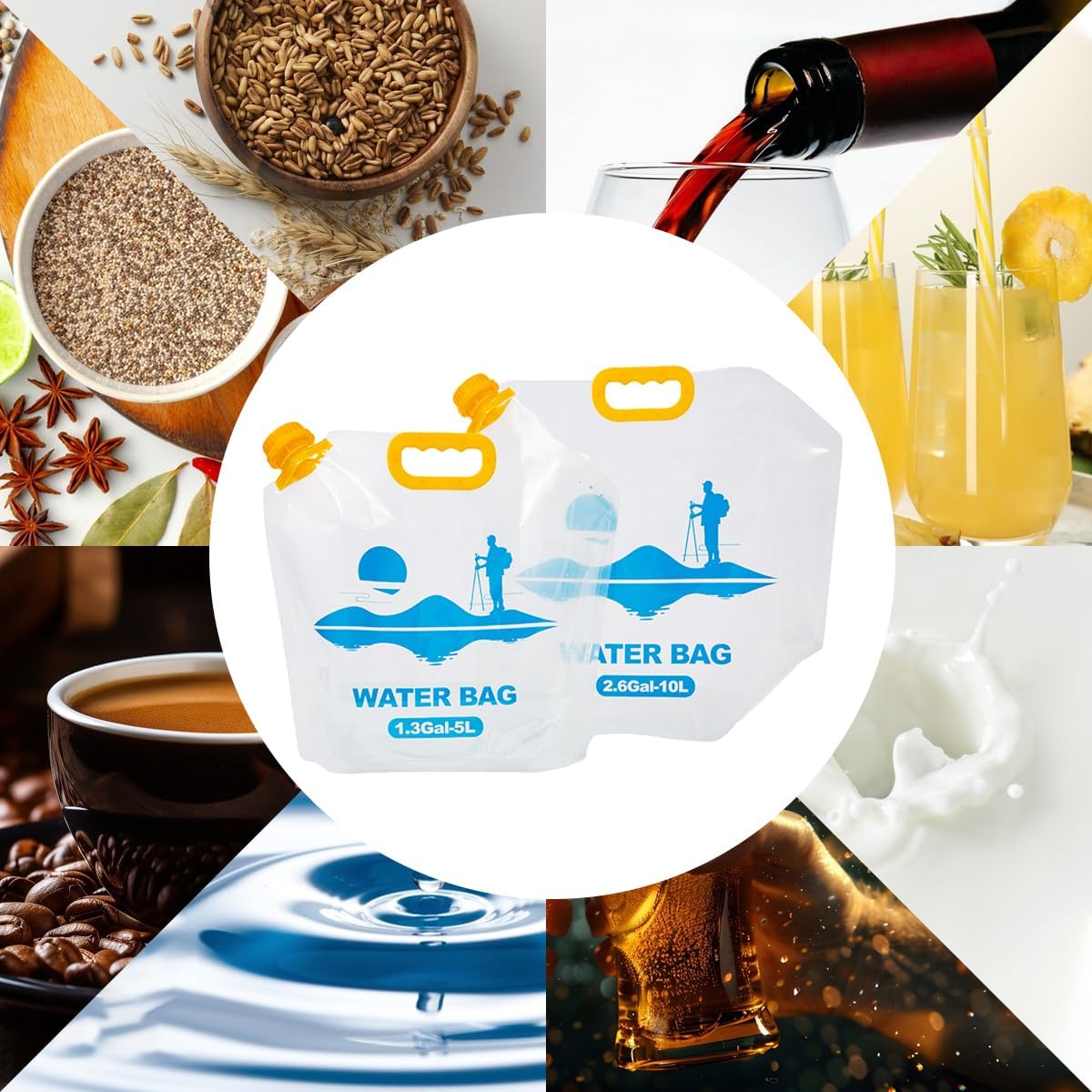 Collapsible Emergency Water Container Bag,WaterStorageCube,Flat Folding,BPA Free Food Grade,Clear Plastic Storage Jug for Camping Hiking Backpack,No-Leak Freezable,Water Bottle 2.6 Gallon/4pcs