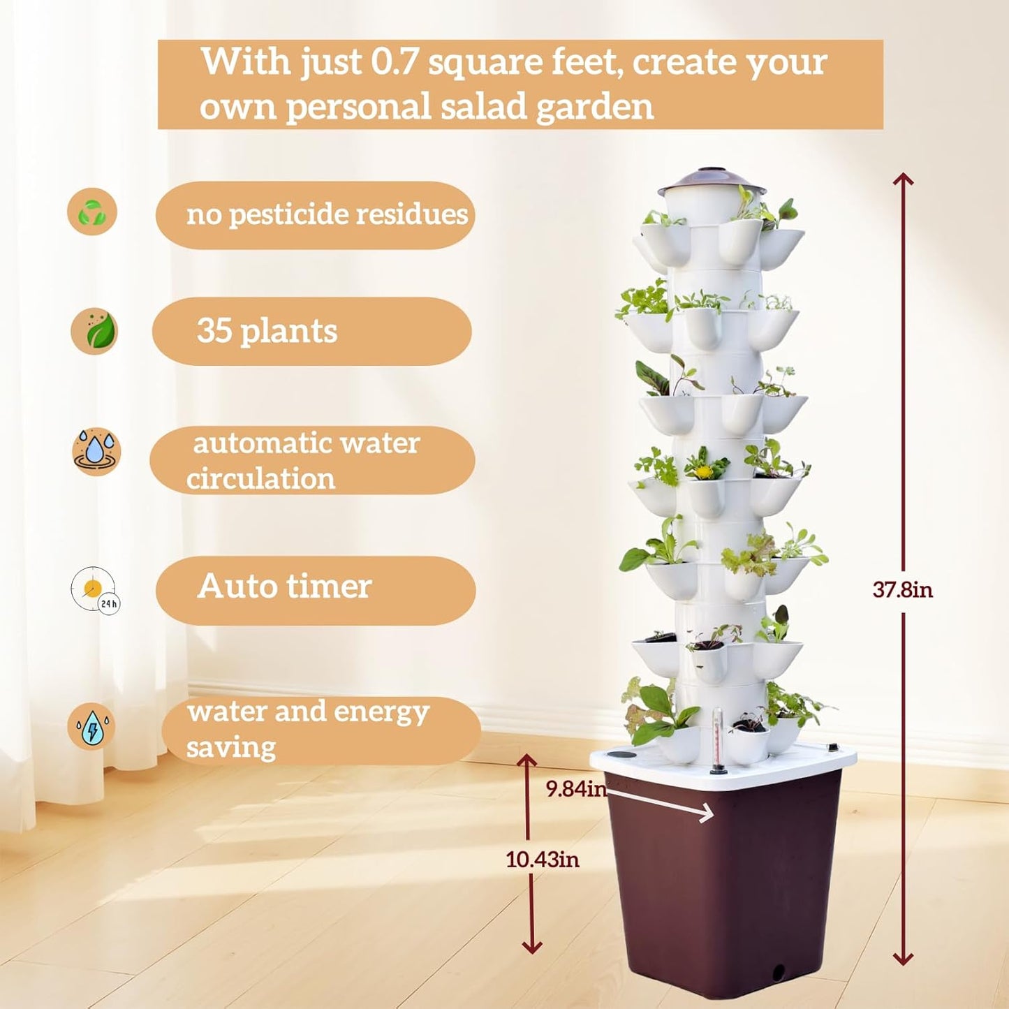 Hydroponic Growing System Kit – Indoor Vertical Hydroponic Garden Tower, 35 Planting Pods，Indoor Herb Garden,Lettuce Vegetables Hydroponic Growing Kit