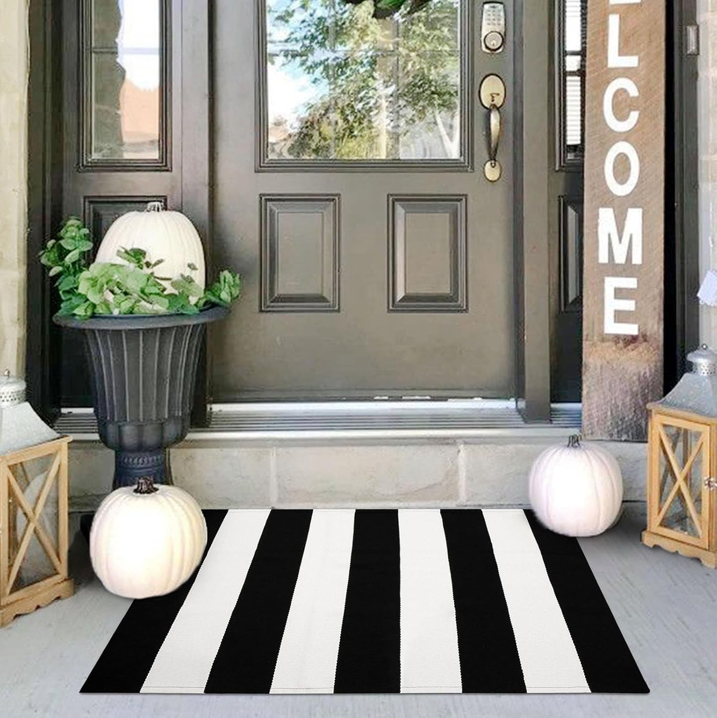 IOHOUZE Black White Striped Rug -24" x36“ Front Door Mats Outdoor,Washable Rug for Front Porch Decor,Spring Summer Welcome Mats Outdoor Indoor, Doormat for Farmhouse/Entryway/Home Entrance