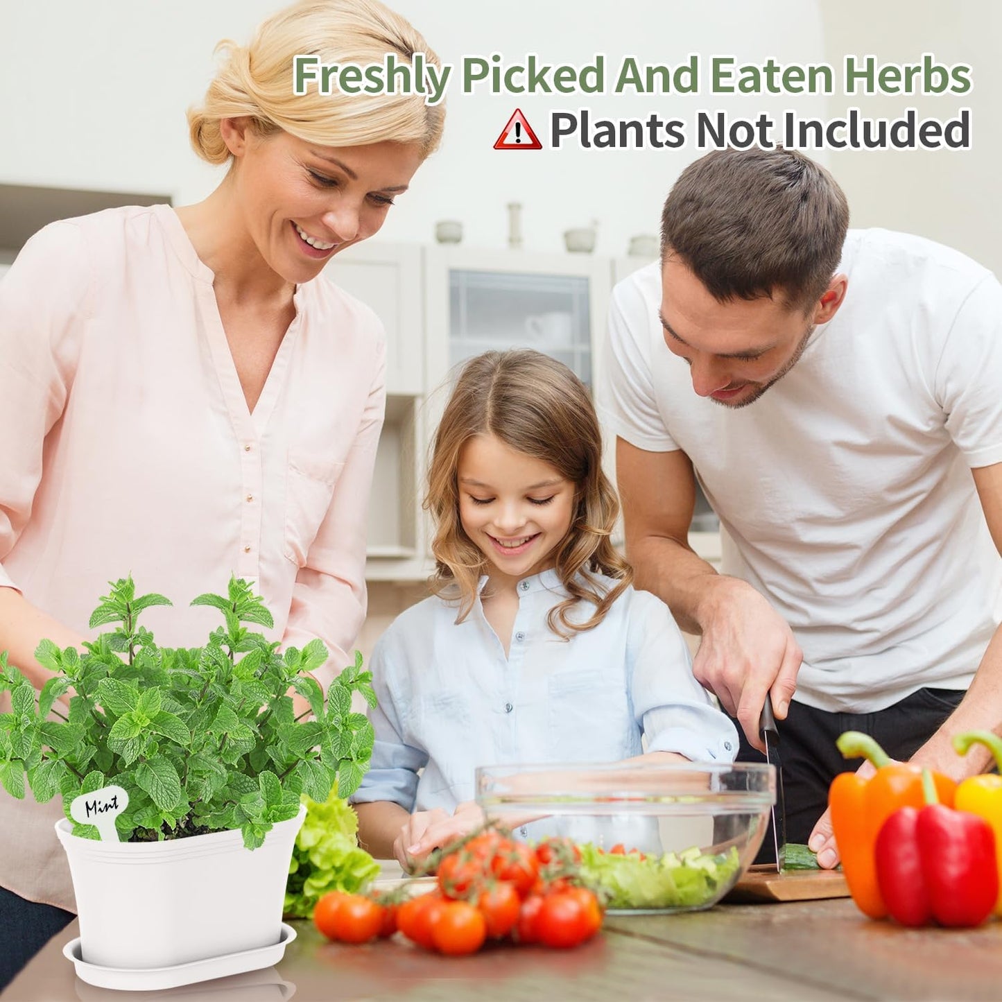 Windowsill Garden Pots, White Plastic Flower Pots with Drainage Tray for Herb, Succulents, African Violet (Pack of 6)