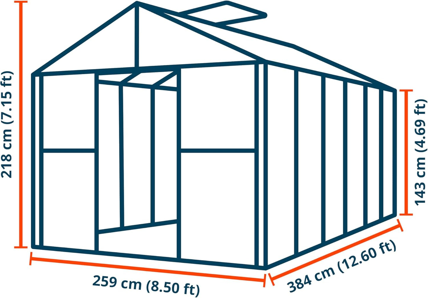 Greenhouse Saphir 6 Aluminum Frame 8.5 x 12.6 ft Approx. 8 mm Polycarbonate Panels - with Bonus Base Frame and Automatic Vent Opener