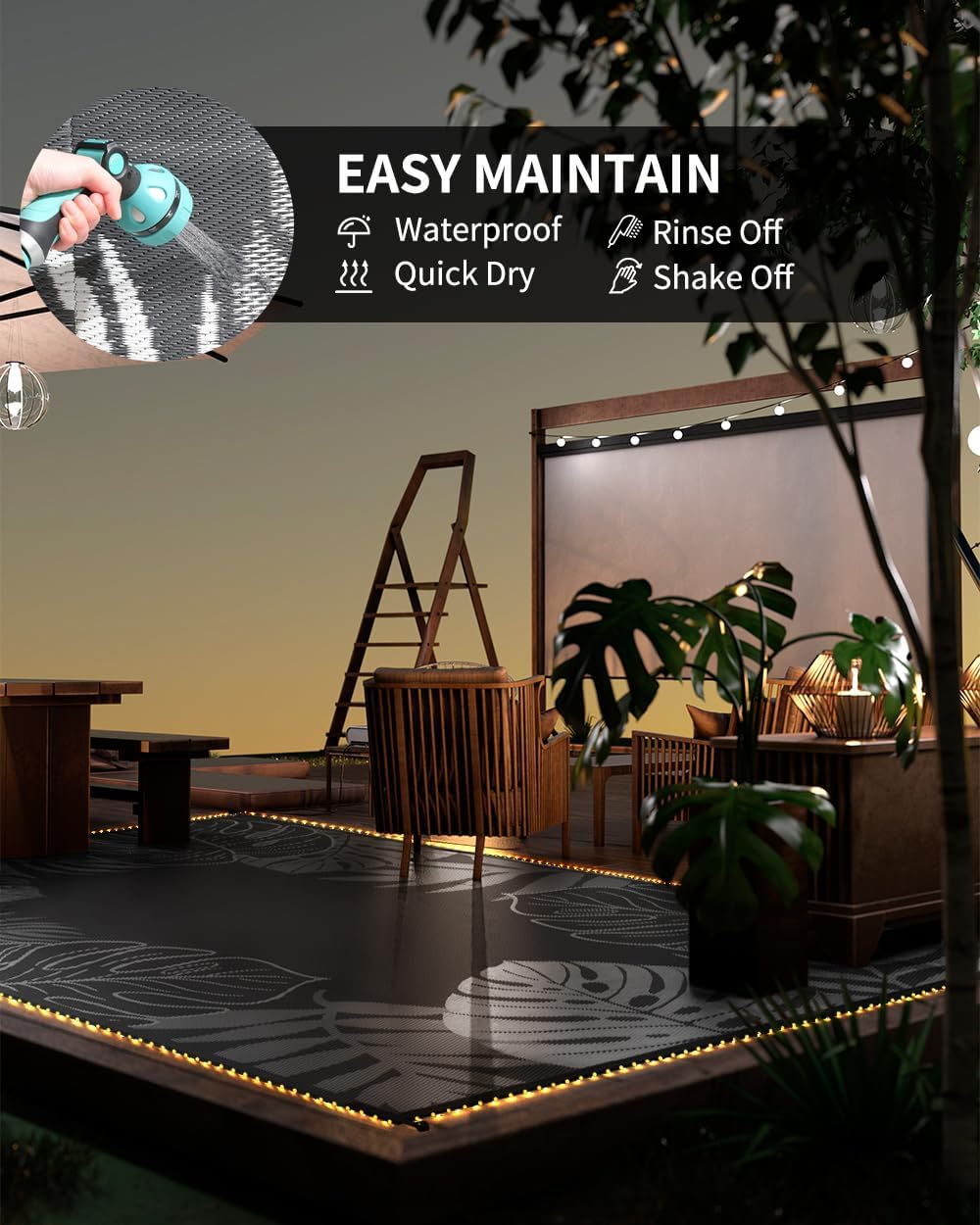 COCOER Tropical Outdoor Rug 8x10 LED Reversible-Waterproof Patio Rug-Quick Dry Outdoor Carpet-Outdoor Area Rugs Indoor Outdoor Rugs-Outside Rug Patio Decor for Porch Deck Balcony Backyard