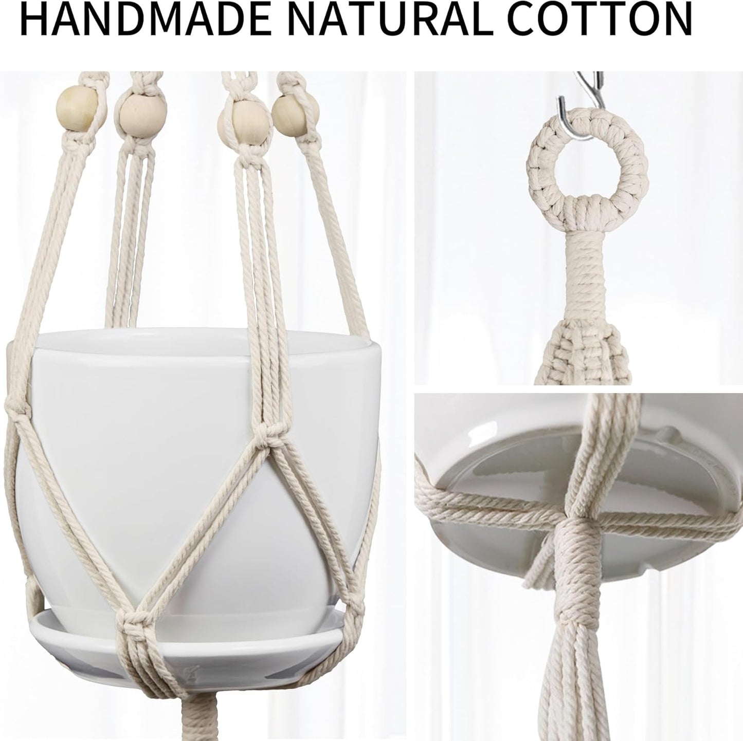 2 Pack Macrame Plant Hanger (49"&72"), Fits 4-8" Pots, 2 Tier+3 Tier Indoor Outdoor Hanging Planter Basket Flower Pot Holder, Boho Home Decor, Ivory (POTS NOT Included)