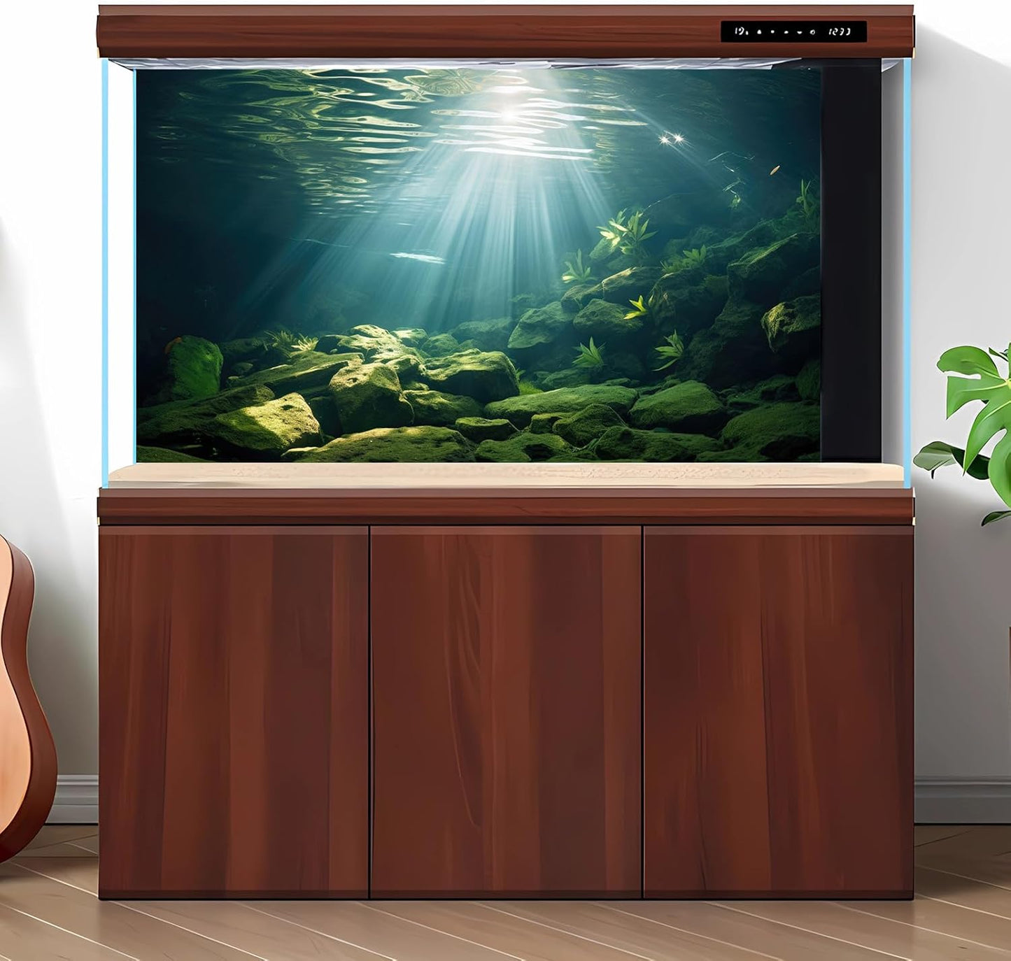 Under The Sea Aquarium Background Aquatic Plants Deep Sea Fish Tank Background Underwater Sunray Rock Terrarium Backgrounds Deep Ocean Floor Tropical Fish Tank Backgrounds 72x24in