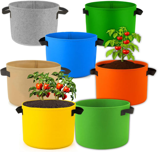 7-Pack 10 Gallon Grow Bags, Multi-Colored Planting Fabric Pots Garden Bags to Grow Vegetables,Flowers,Fruits, Tomato Growing Bag