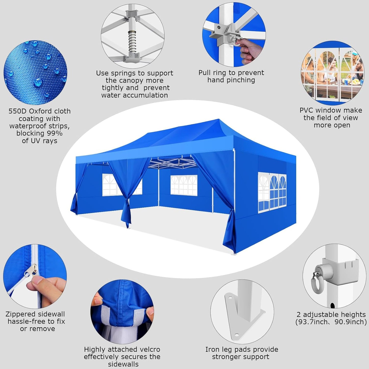COBIZI 13x26 Pop up Canopy Heavy Duty with 6 Sidewalls, Easy Set-up Commercial Outdoor Party Canopy, 100% Waterproof Wedding Gazebo, 2 Height Adjustable with Wheeled Bag,Blue