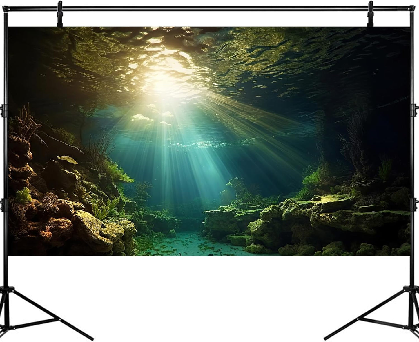 Fish Tank Background Under The Sea Aquarium Background Ocean Floor Sunray Rock Terrarium Backgrounds Coral Reef Aquatic Plants Underwater Cave Aquarium Wallpaper for Fish Tank Decorations 72x24in