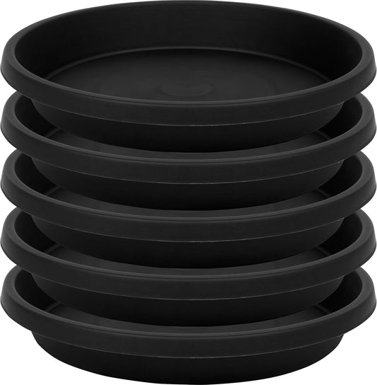 Plant Saucer 5 Pack 6 Inch, Sturdy 8 10 12 14 16 18 20 Inch Plant Trays for Pots, Water Catcher Tray for Plants, Plastic Plant Saucers for Indoors (6inch-Black)