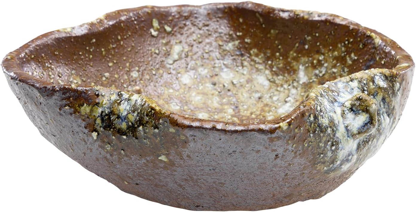 Wazakura Shigaraki Series Handmade Leaf Shaped Ceramic Bonsai Pot with Drainage Hole, 5.9 in (150 mm) Made in Japan, Garden Training Container, Flower Planter, Succulent Bowl - Red Brown