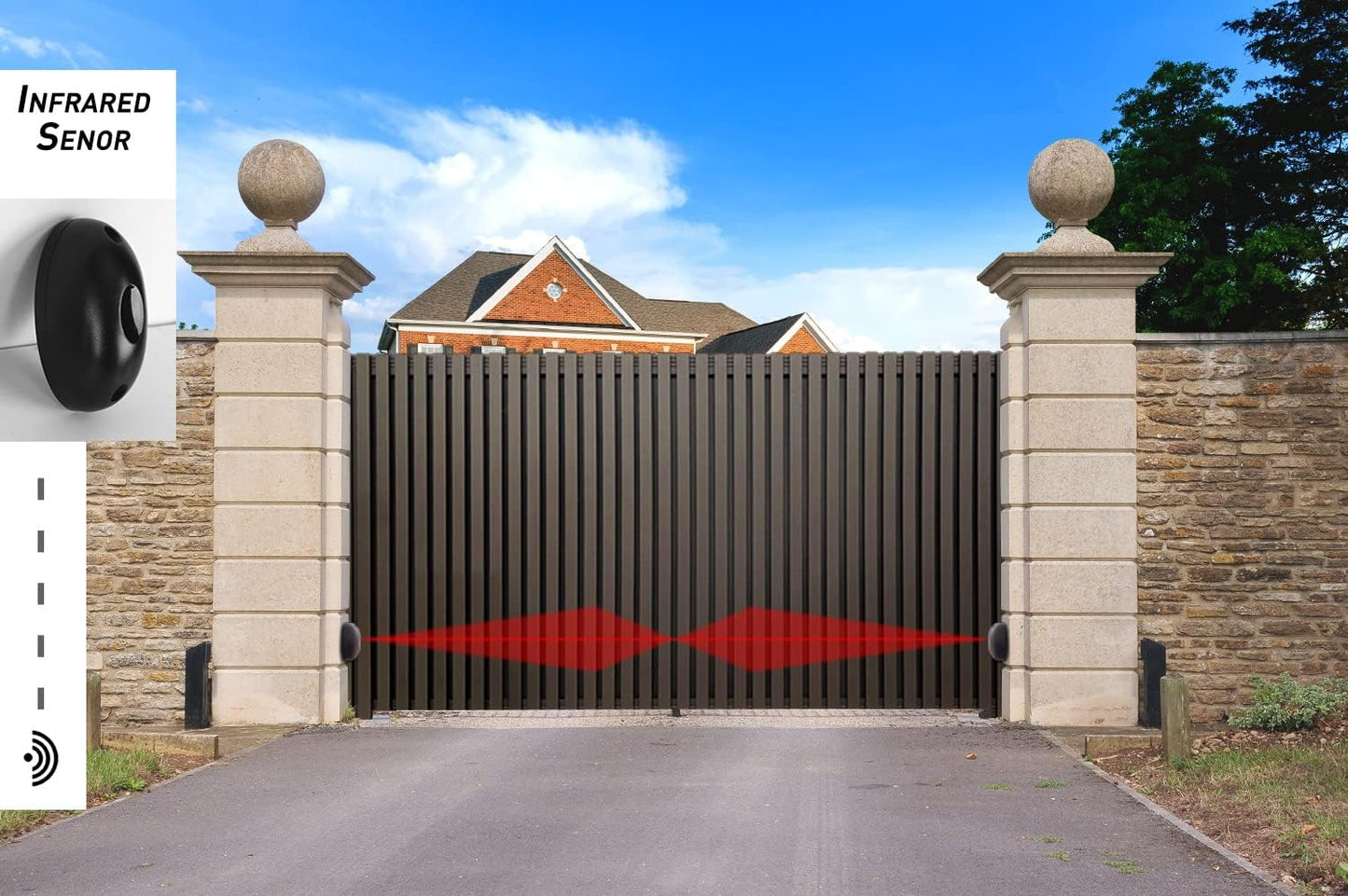 Blütezeit 2650lb Automatic Sliding Gate Opener Rack Drive Operator for Heavy Driveway Slide Gates Up to 40 Feet, Rolling Gate Motor with 2 Remote Controls, Infrared Sensor & Complete Hardware Kit