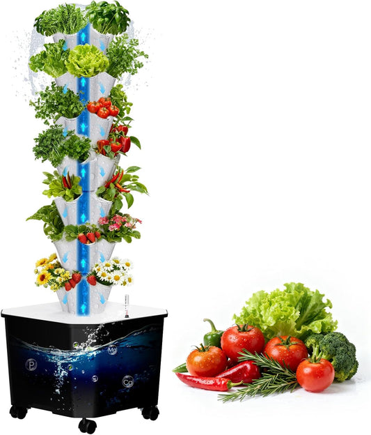 Vertical Hydroponic Tower,7Layer 35 Pods Tower Garden Growing System with 12V Water Pump& 24h Smart Timer,BPA-Free Modular Indoor/Outdoor for Hydroponic Gardening Lovers Planting Vegetables