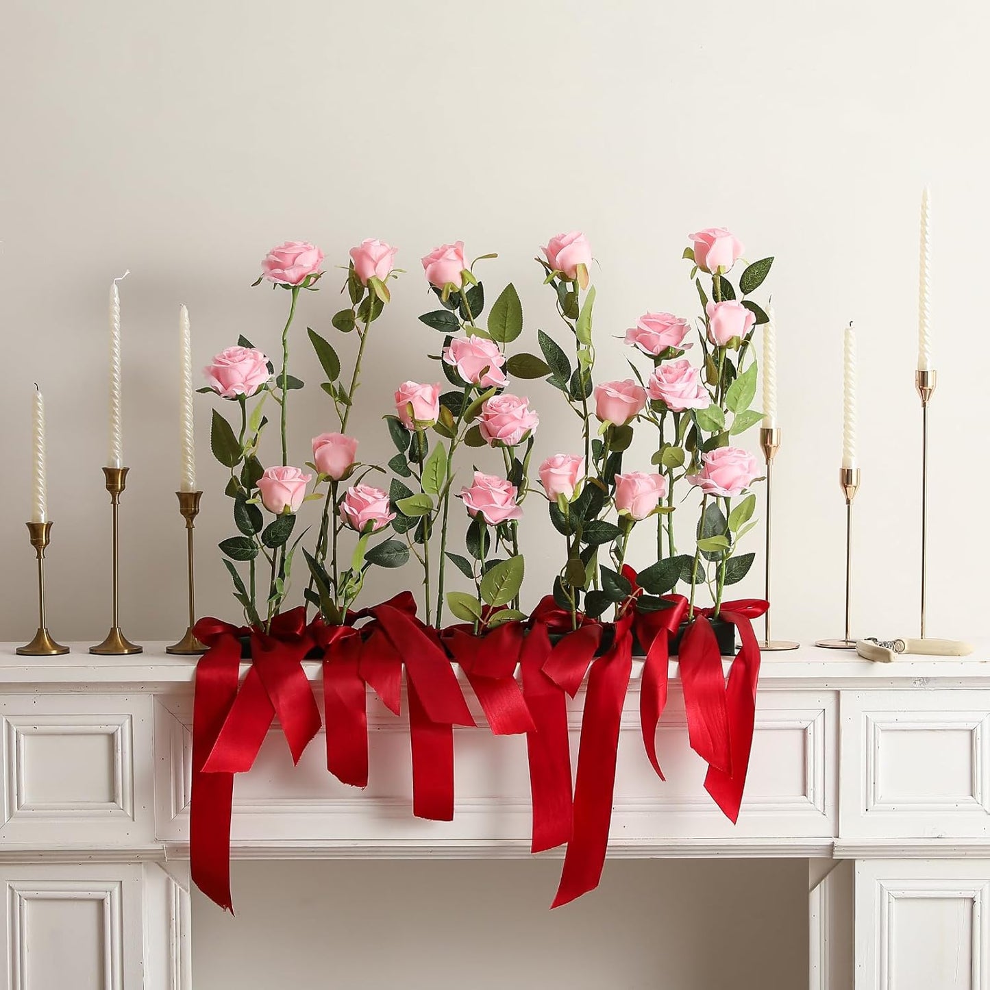 Hawesome 12PCS Artificial Silk Flowers Realistic Roses Bouquet Long Stem for Home Wedding Decoration Party (Pink -1) 1