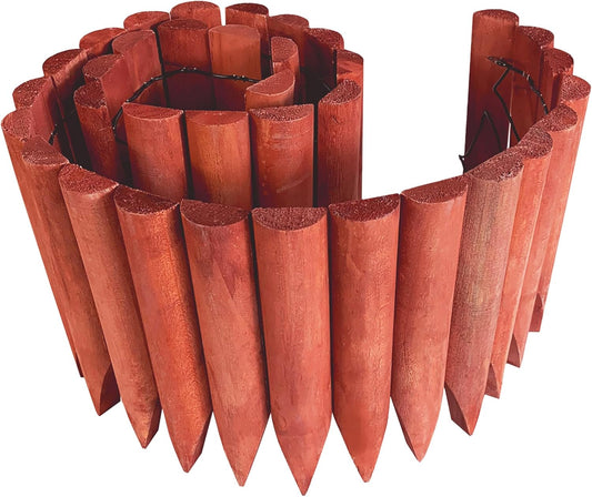 Worth Garden 3.5 Ft Wooden Short Fence Outdoor Landscape Edging Flexible Decorative Border - Tree Fence - Spring Garden & Yard Maintenance - 7.9'' H x 42'' L - (H:7.9'', Red) - K619A04