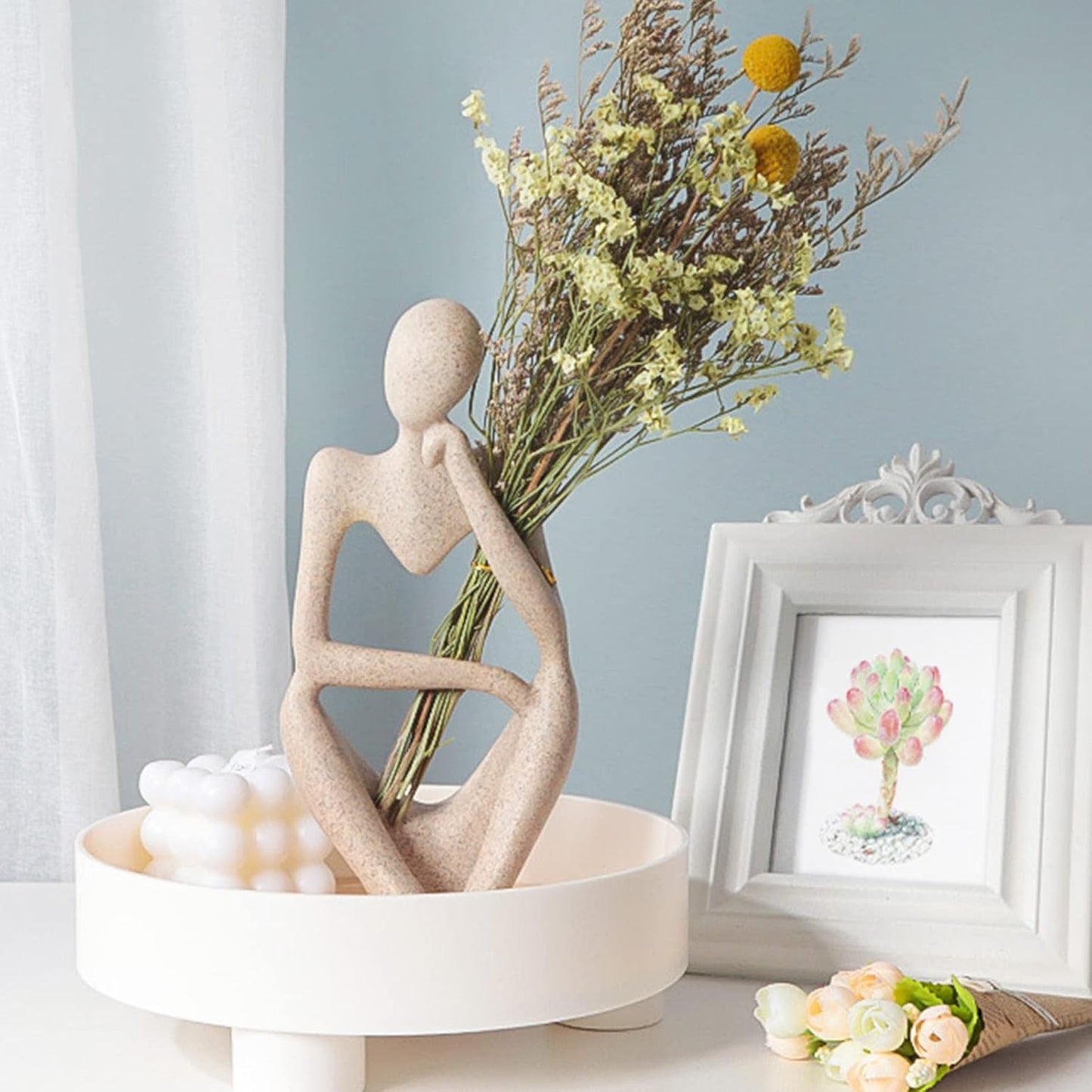 Dnoifne The Thinker Sculpture, Aquarium Ornaments, Abstract Sculpture Statue, Gift Art Decorative, Home Decor Figurine (Left, Large)