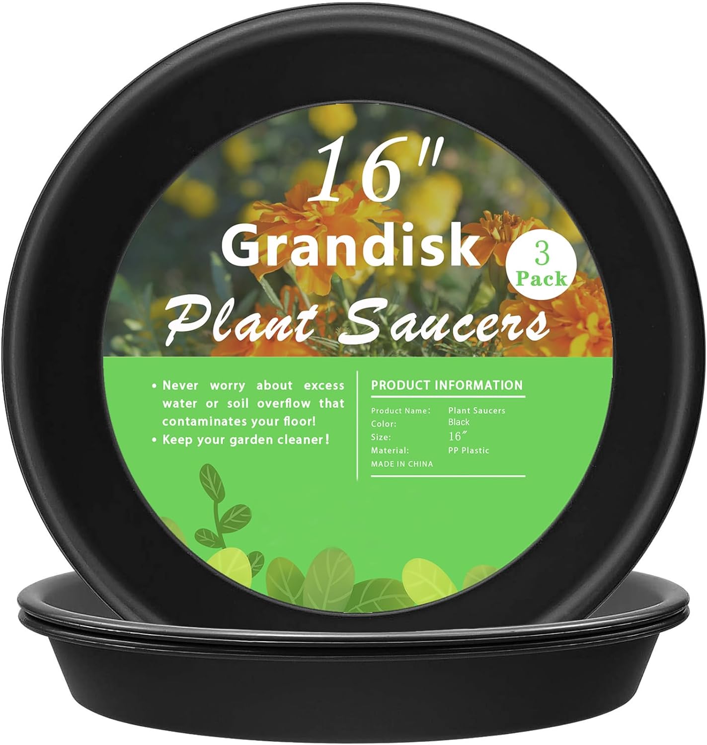 TITE Plant Saucer 16 inch,Heavy Large Planter Durable Thicker Plastic Plant Trays for Indoors and Outdoor,Plant Saucer Drip Trays,Black (16 inch, Black)