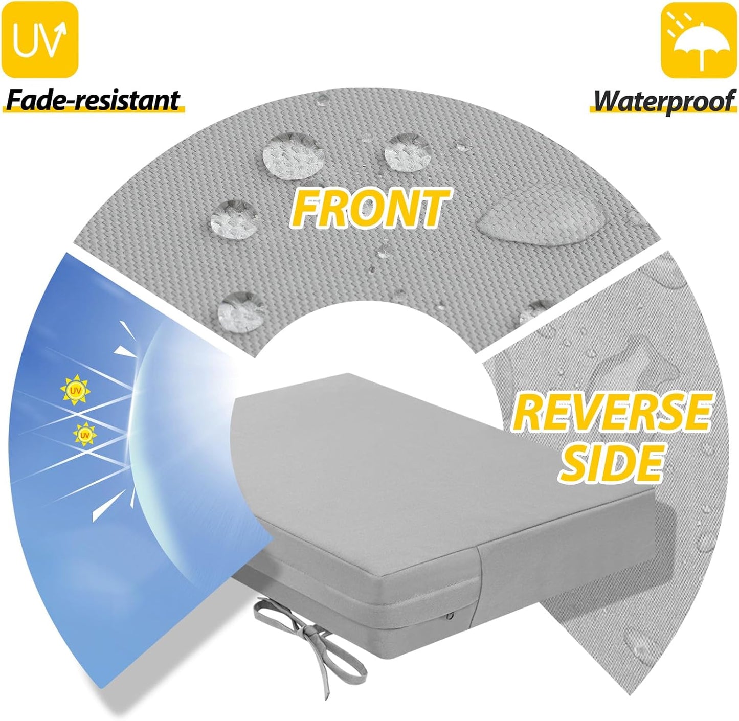 AAAAAcessories Outdoor Seat Cushions for Chairs, Waterproof, Fade-Resistant Patio Furniture Replacement Cushions, 20" x 18" x 3", Set of 2, Gray